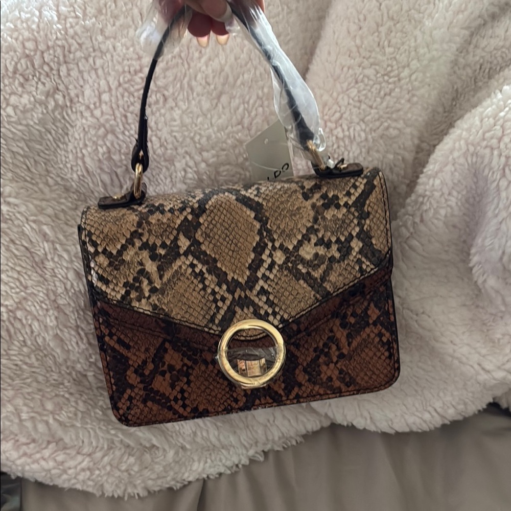 Brown Snakeskin Satchel with Gold Clasp